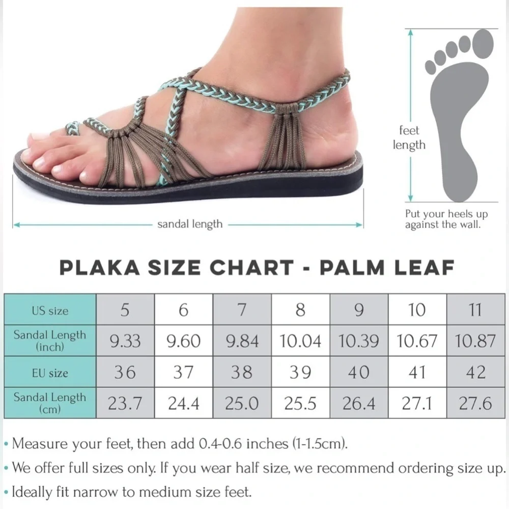 NEW Plaka Flat Sandals for Women Palm Leaf Classic Black 9